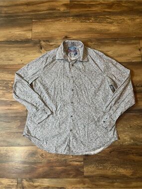Robert Graham Men XL Floral Button Front Long Sleeve Shirt Classic Fit Blue